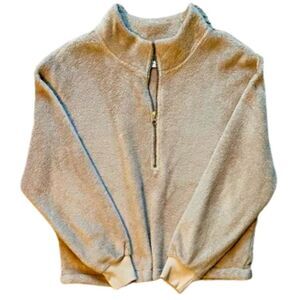 Old Navy Teddy Tan Brown Long Sleeve 1/4 Zip Crop Fleece Sweater Pullover Medium